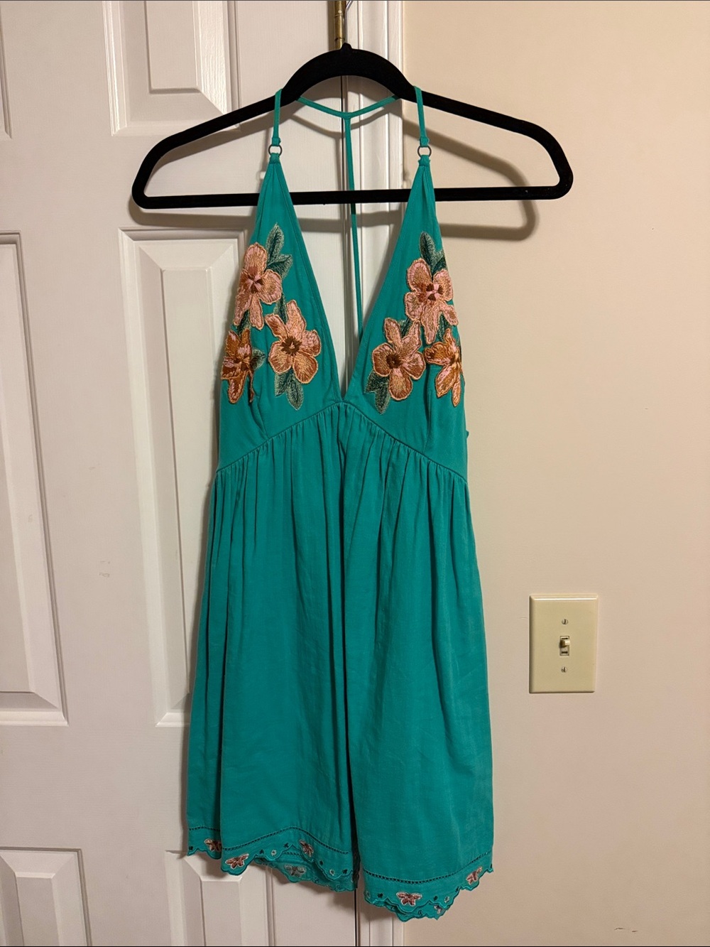 Free People Teal Floral Embroidered Sundress